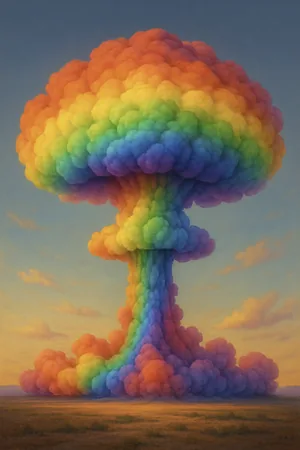 The rainbow atomic mushroom, both colorful and assertive.